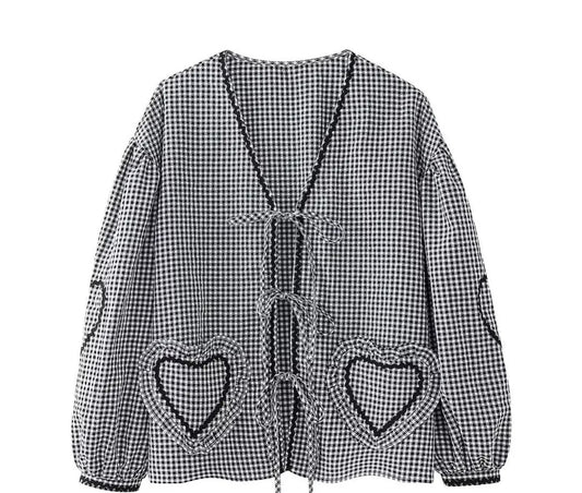 Black & White Gingham Front tie Blouse