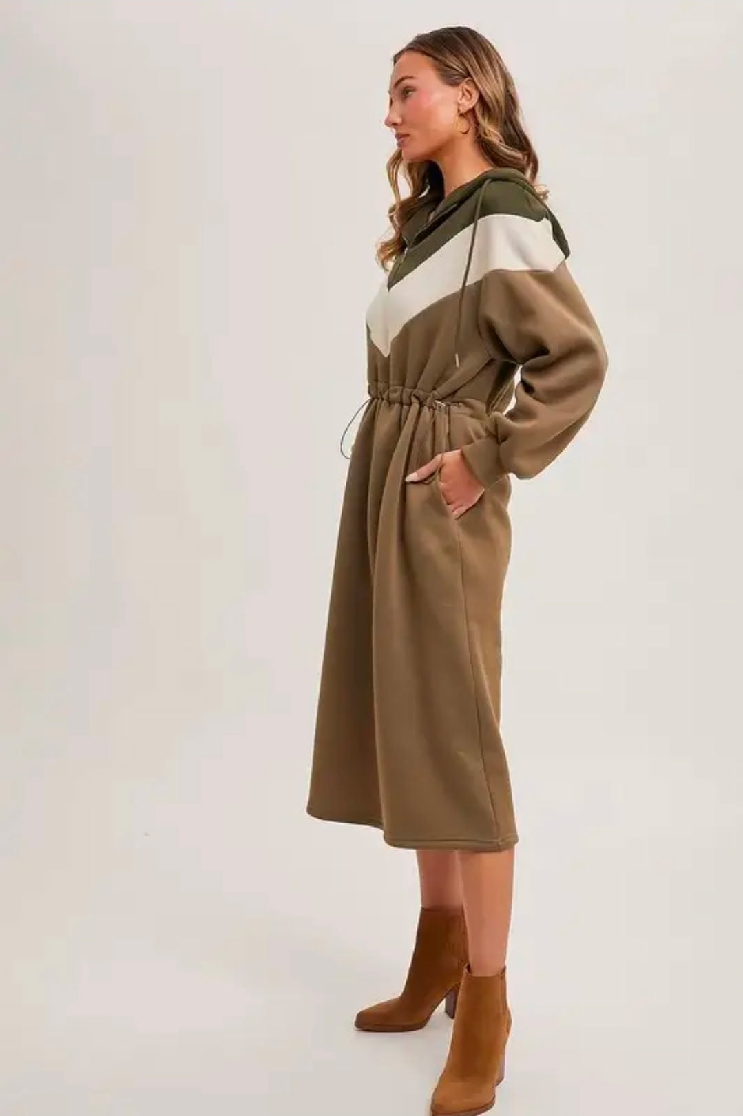 Addie Hoodie Dress in Olive combo