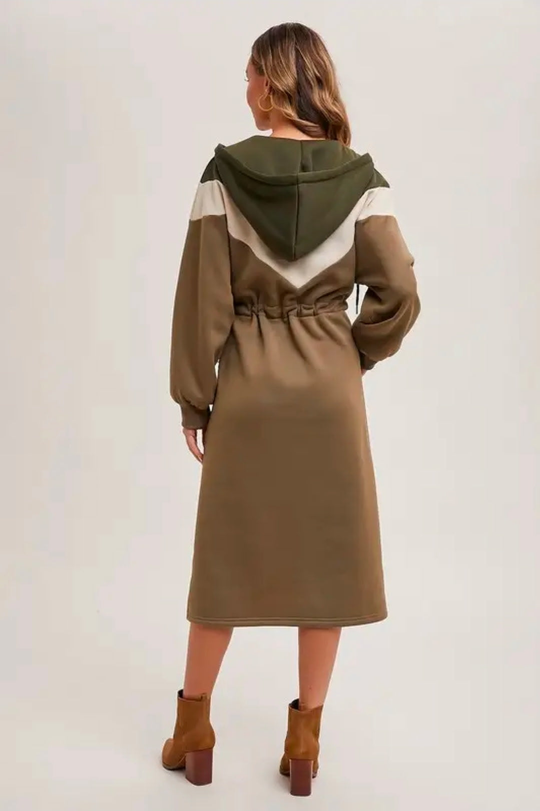 Addie Hoodie Dress in Olive combo