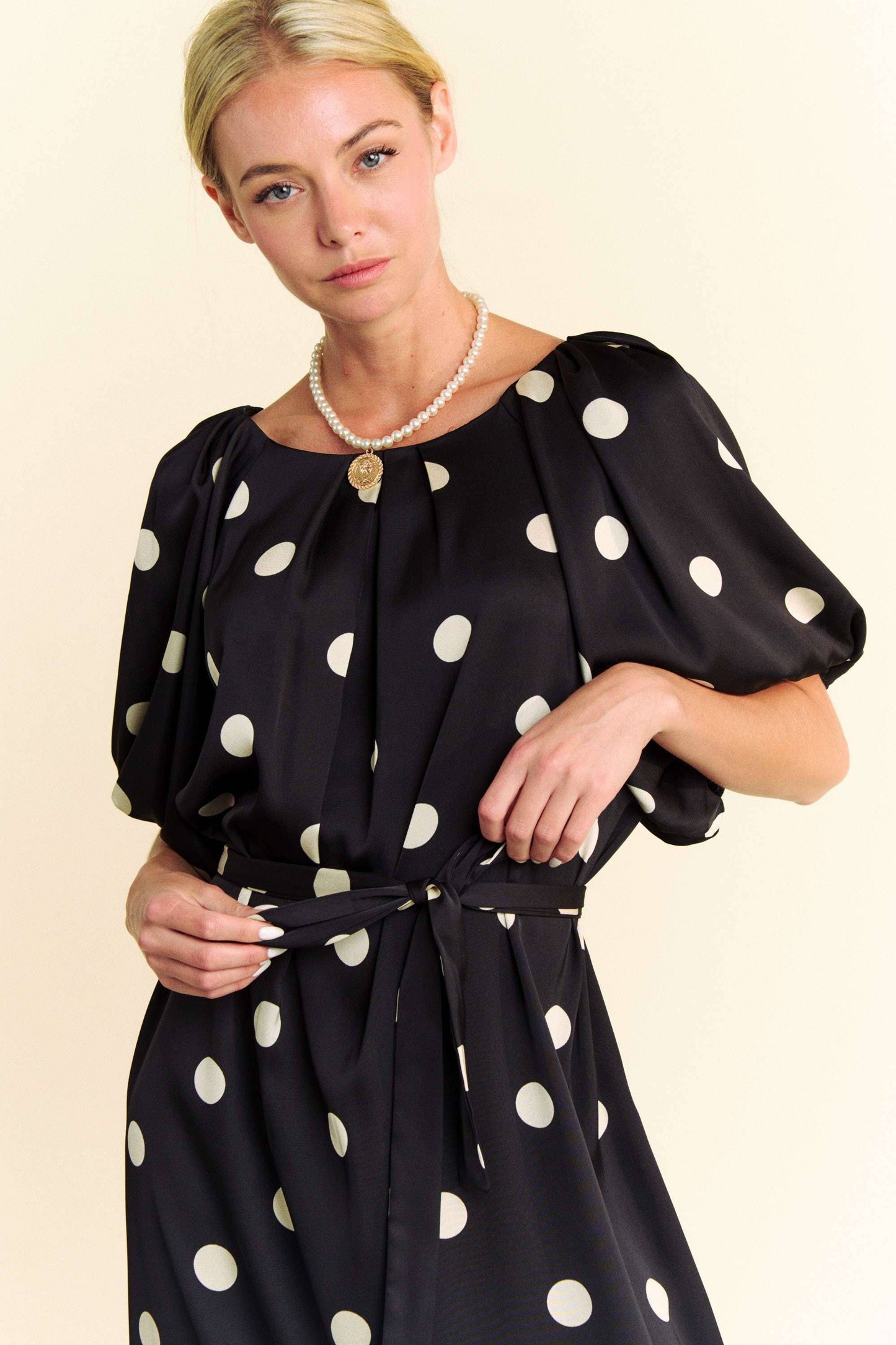 Polka Dot Puff sleeve Dress in Black