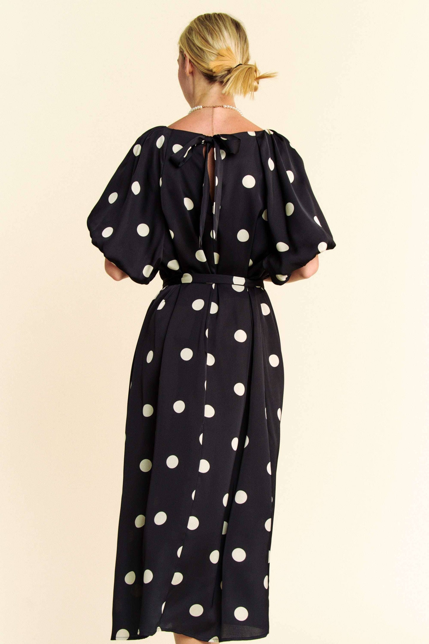 Polka Dot Puff sleeve Dress in Black