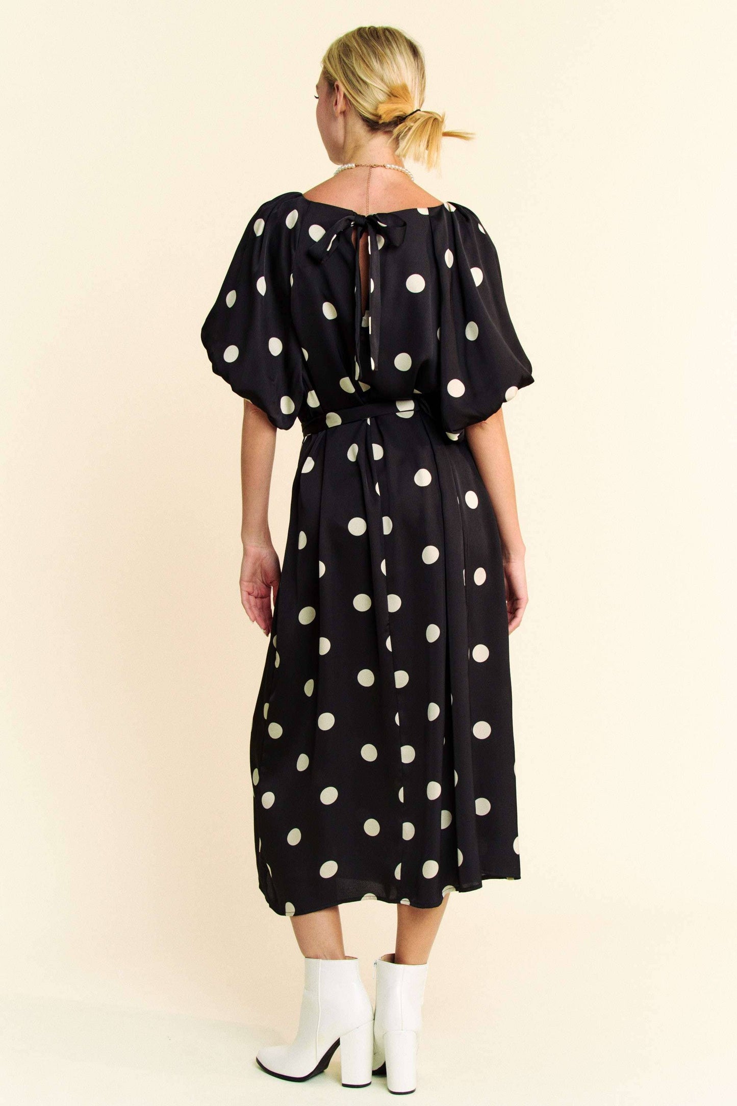 Polka Dot Puff sleeve Dress in Black