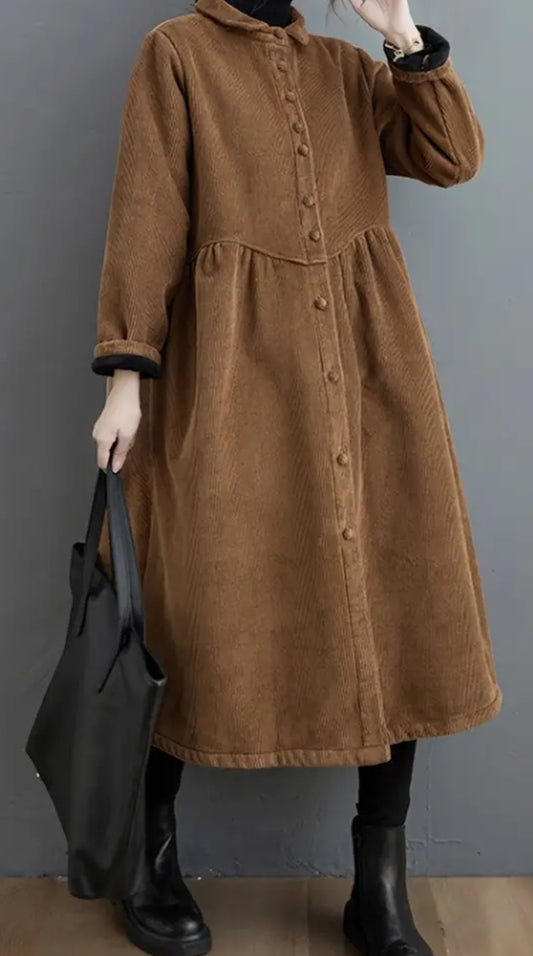 Corduroy Button Down Dress in Camel