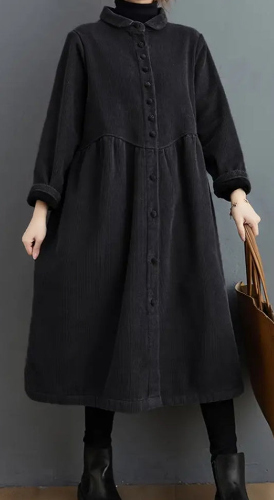 Corduroy Button Down Dress in Black