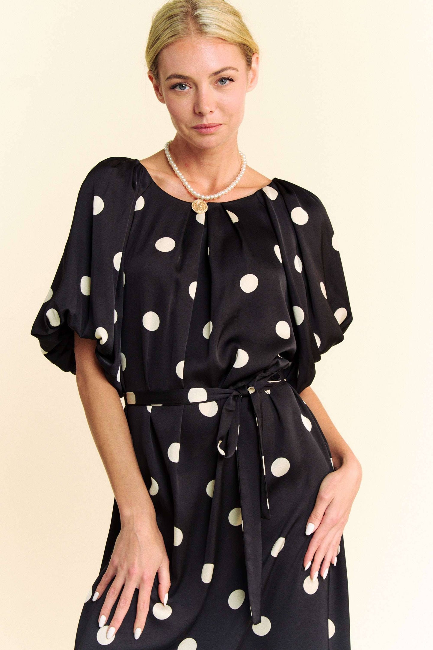 Polka Dot Puff sleeve Dress in Black