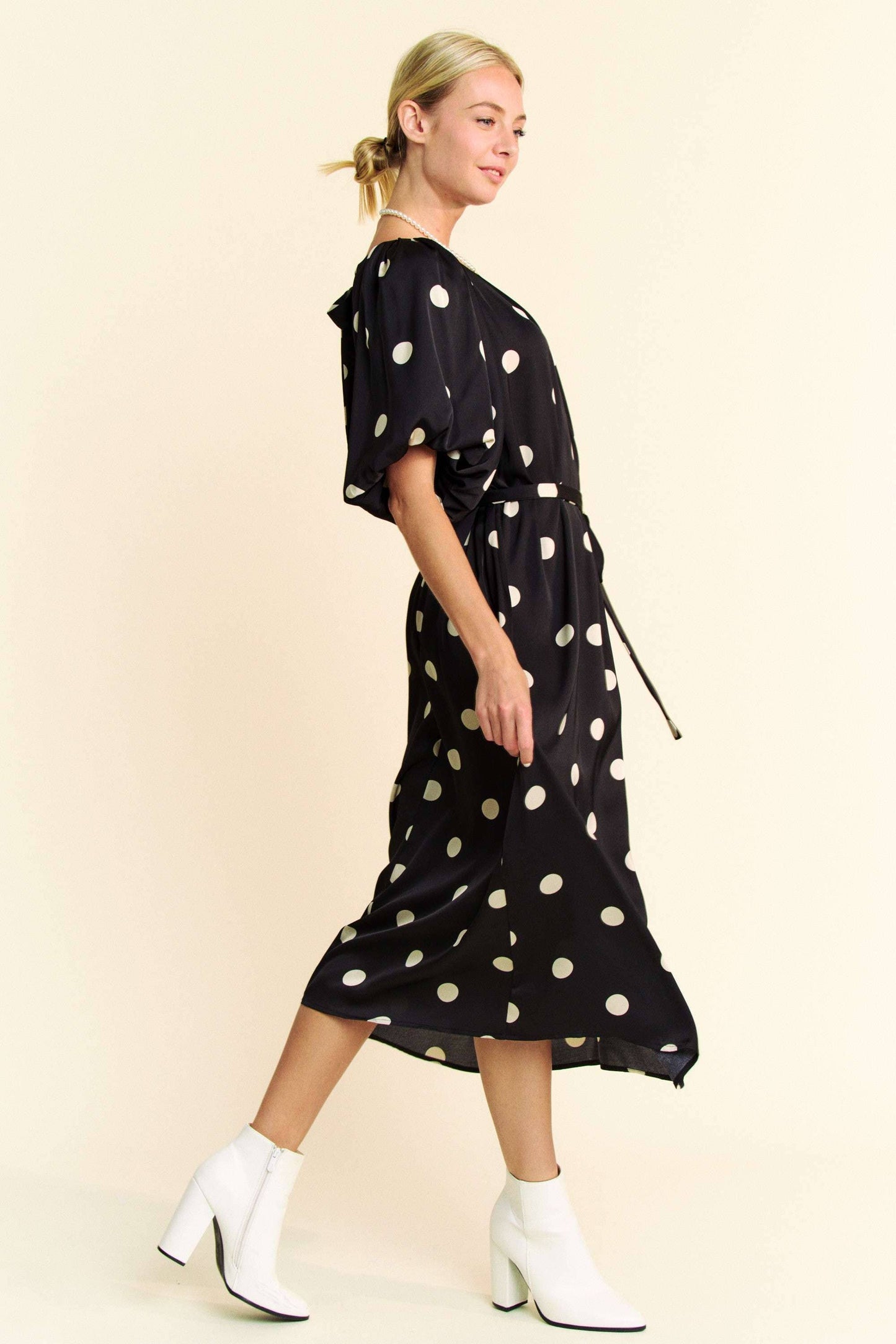 Polka Dot Puff sleeve Dress in Black